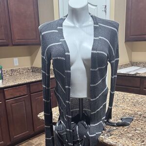 Cherish Charcoal and White Striped Cardigan